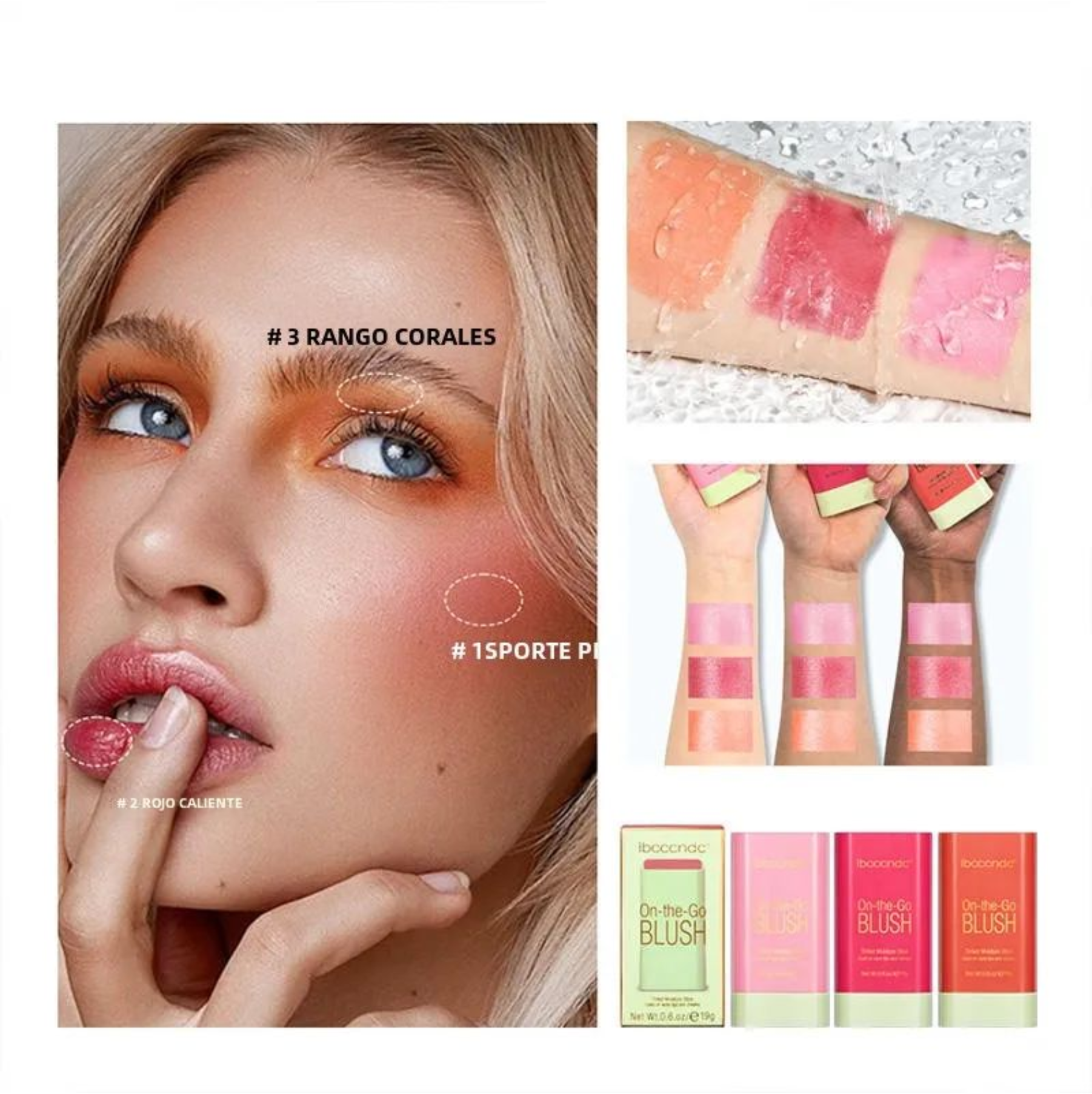 On-the-Go Blush Stick - Barra Hidratante 3 en 1 para Ojos, Labios y Mejillas.