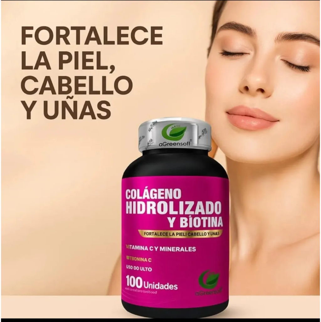 Colágeno Hidrolizado + Biotina y Vitamina C (100 Unidades) - Greensofy X2