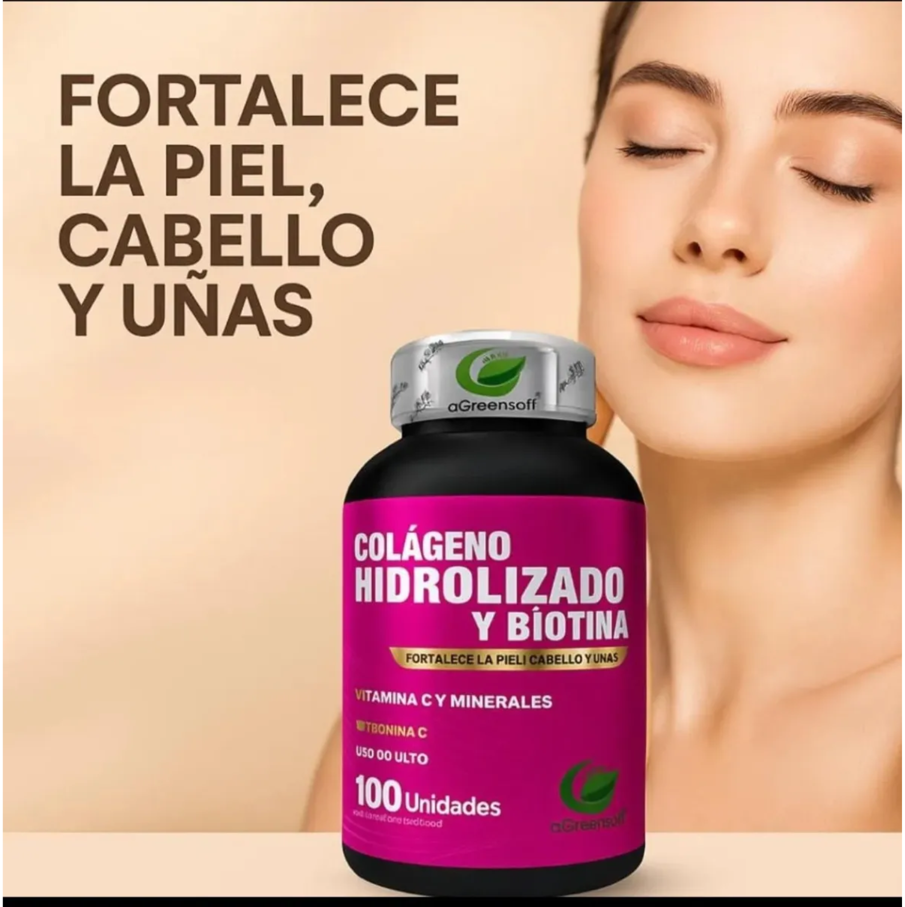 Colágeno Hidrolizado + Biotina y Vitamina C (100 Unidades) - Greensofy X2